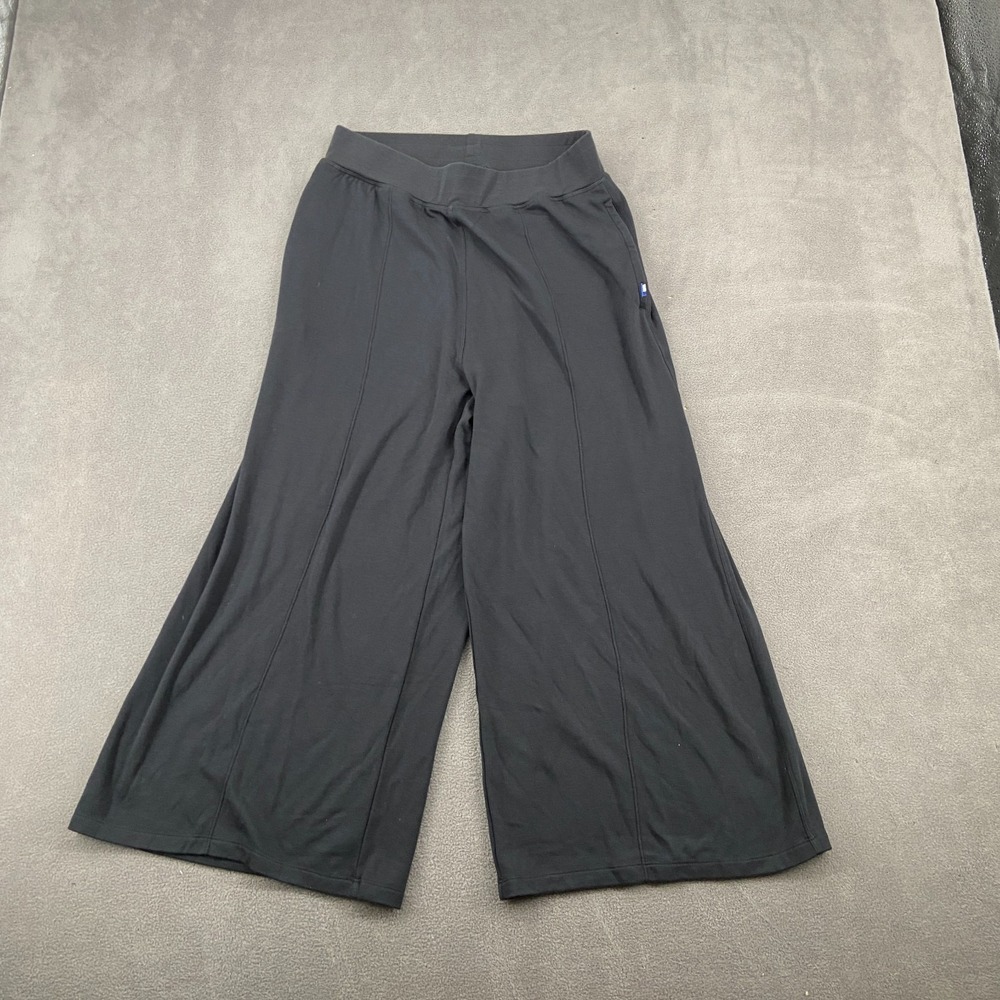 Kit‎ And Ace Cropped Pants Sz M Black Logo High Rise Wide Leg Elastic Waist